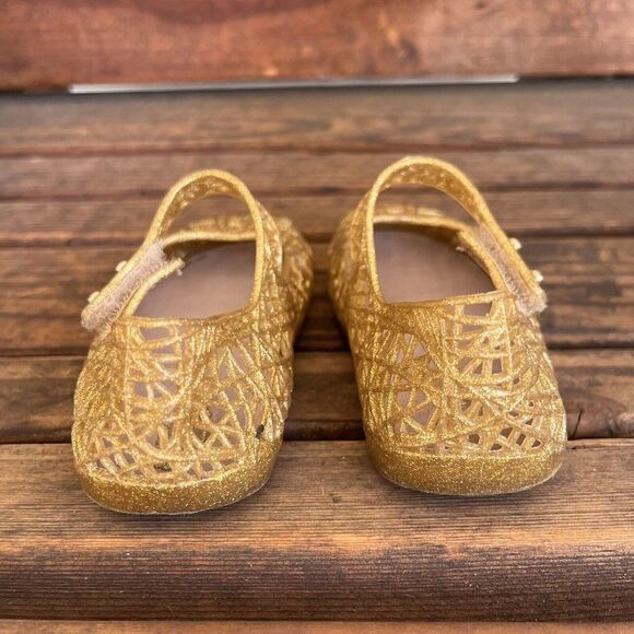 Mini Melissa + Campana Gold Glitter Zig Zag Mary Jane Shoes Toddler Girls Size 9 - Picture 9 of 12